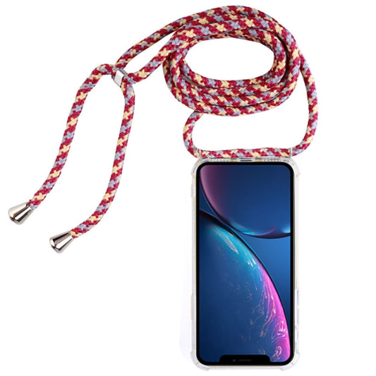 For iPhone XR Four-Corner Anti-Fall Transparent TPU Mobile Phone Case With Lanyard(Red Apricot Black) - More iPhone Cases by buy2fix | Online Shopping UK | buy2fix