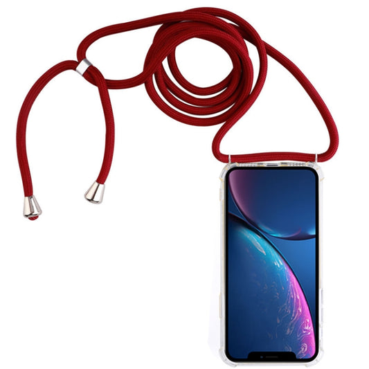 For iPhone XR Four-Corner Anti-Fall Transparent TPU Mobile Phone Case With Lanyard(Red) - More iPhone Cases by buy2fix | Online Shopping UK | buy2fix