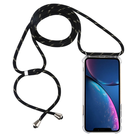 For iPhone XR Four-Corner Anti-Fall Transparent TPU Mobile Phone Case With Lanyard(Black Gold) - More iPhone Cases by buy2fix | Online Shopping UK | buy2fix