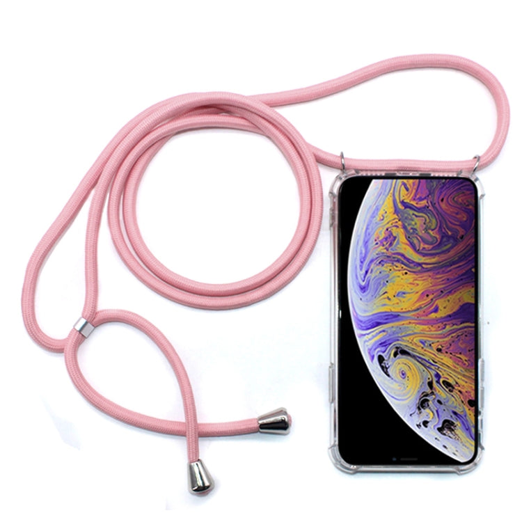 For iPhone XS Max Four-Corner Anti-Fall Transparent TPU Mobile Phone Case With Lanyard(Pink) - More iPhone Cases by buy2fix | Online Shopping UK | buy2fix