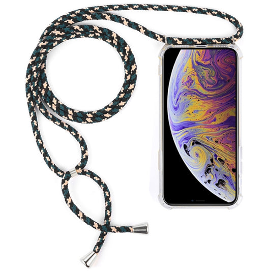 For iPhone XS Max Four-Corner Anti-Fall Transparent TPU Mobile Phone Case With Lanyard(Green Beige Black) - More iPhone Cases by buy2fix | Online Shopping UK | buy2fix
