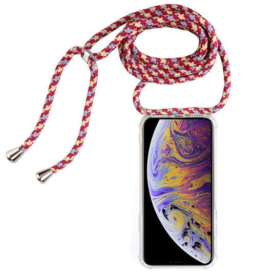 For iPhone XS Max Four-Corner Anti-Fall Transparent TPU Mobile Phone Case With Lanyard(Red Apricot Black) - More iPhone Cases by buy2fix | Online Shopping UK | buy2fix
