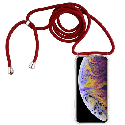 For iPhone XS Max Four-Corner Anti-Fall Transparent TPU Mobile Phone Case With Lanyard(Red) - More iPhone Cases by buy2fix | Online Shopping UK | buy2fix
