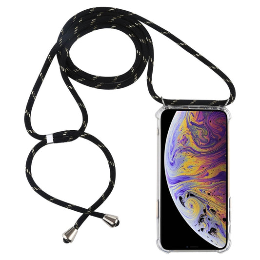 For iPhone XS Max Four-Corner Anti-Fall Transparent TPU Mobile Phone Case With Lanyard(Black Gold) - More iPhone Cases by buy2fix | Online Shopping UK | buy2fix