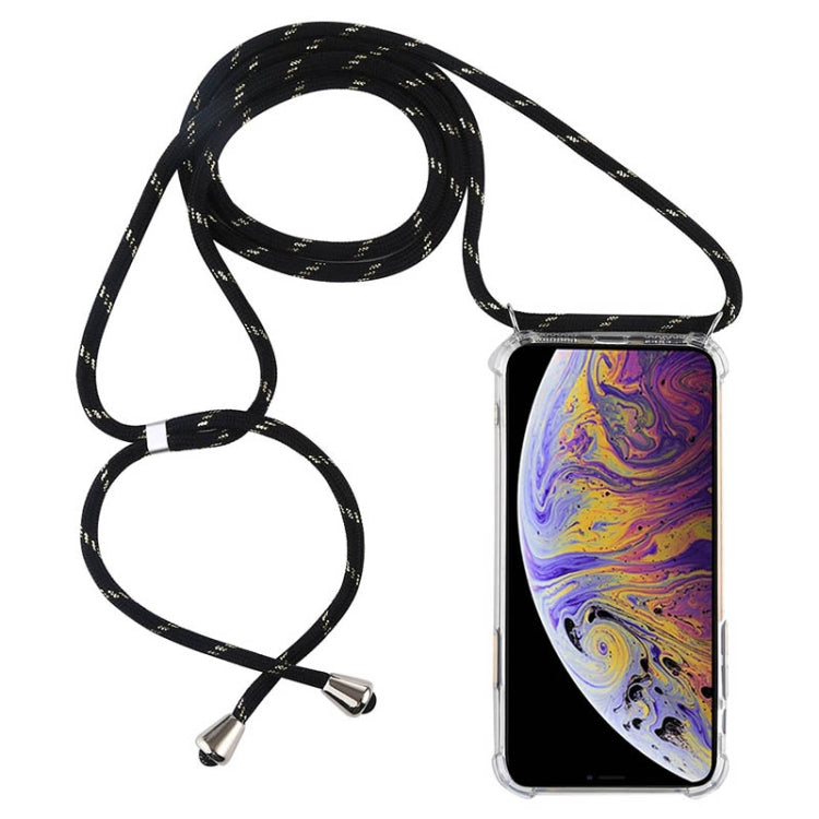 For iPhone XS Max Four-Corner Anti-Fall Transparent TPU Mobile Phone Case With Lanyard(Black Gold) - More iPhone Cases by buy2fix | Online Shopping UK | buy2fix