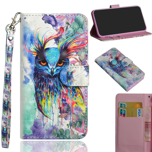 3D Painting Pattern Horizontal Flip TPU + PU Leather Case with Holder & Card Slots & Wallet For Huawei Y5 (2019)(Watercolor Owl) - Huawei Cases by buy2fix | Online Shopping UK | buy2fix