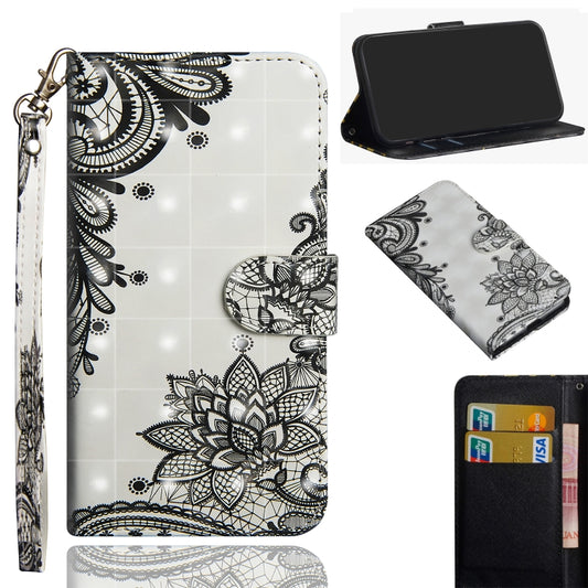 3D Painting Pattern Horizontal Flip TPU + PU Leather Case with Holder & Card Slots & Wallet For Huawei Y7 (2019) / Y7 Pro (2019) / Y7 Prime (2019)(Black Flower) - Huawei Cases by buy2fix | Online Shopping UK | buy2fix