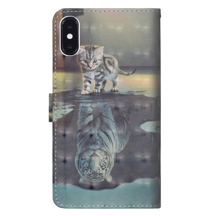 For iPhone X / XS 3D Painting Pattern Horizontal Flip TPU + PU Leather Case with Holder & Card Slots & Wallet(Cat Tiger) - More iPhone Cases by buy2fix | Online Shopping UK | buy2fix