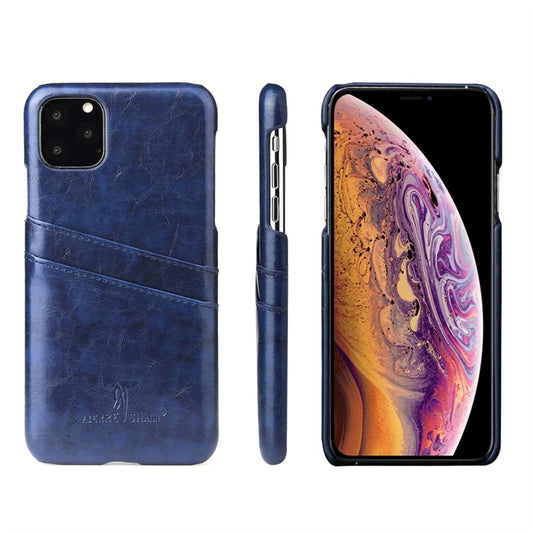 For iPhone 11 Pro Fierre Shann Retro Oil Wax Texture PU Leather Case with Card Slots (Blue) - iPhone 11 Pro Cases by FIERRE SHANN | Online Shopping UK | buy2fix