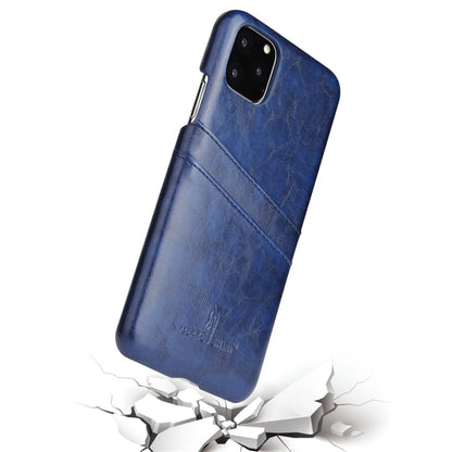 For iPhone 11 Fierre Shann Retro Oil Wax Texture PU Leather Case with Card Slots (Blue) - iPhone 11 Cases by buy2fix | Online Shopping UK | buy2fix