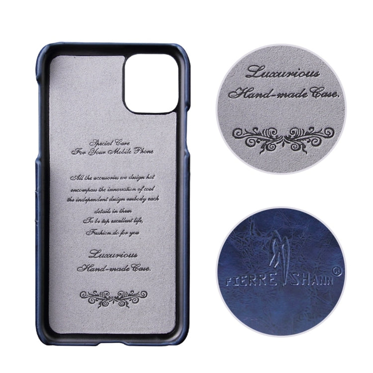 For iPhone 11 Fierre Shann Retro Oil Wax Texture PU Leather Case with Card Slots (Blue) - iPhone 11 Cases by buy2fix | Online Shopping UK | buy2fix