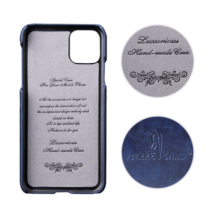 For iPhone 11 Fierre Shann Retro Oil Wax Texture PU Leather Case with Card Slots (Blue) - iPhone 11 Cases by buy2fix | Online Shopping UK | buy2fix