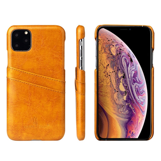 For iPhone 11 Fierre Shann Retro Oil Wax Texture PU Leather Case with Card Slots (Yellow) - iPhone 11 Cases by buy2fix | Online Shopping UK | buy2fix