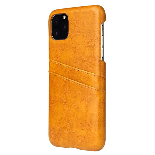 For iPhone 11 Fierre Shann Retro Oil Wax Texture PU Leather Case with Card Slots (Yellow) - iPhone 11 Cases by buy2fix | Online Shopping UK | buy2fix