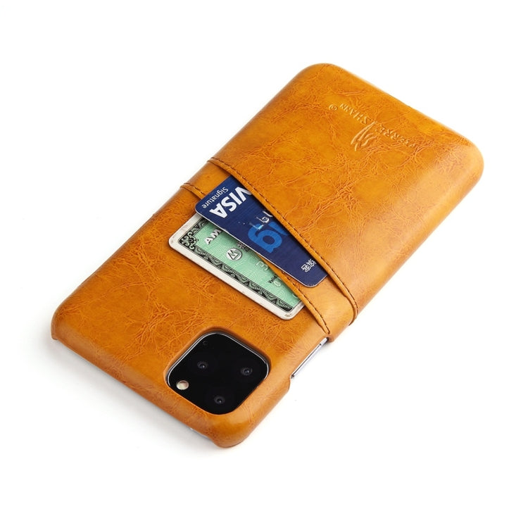 For iPhone 11 Fierre Shann Retro Oil Wax Texture PU Leather Case with Card Slots (Yellow) - iPhone 11 Cases by buy2fix | Online Shopping UK | buy2fix