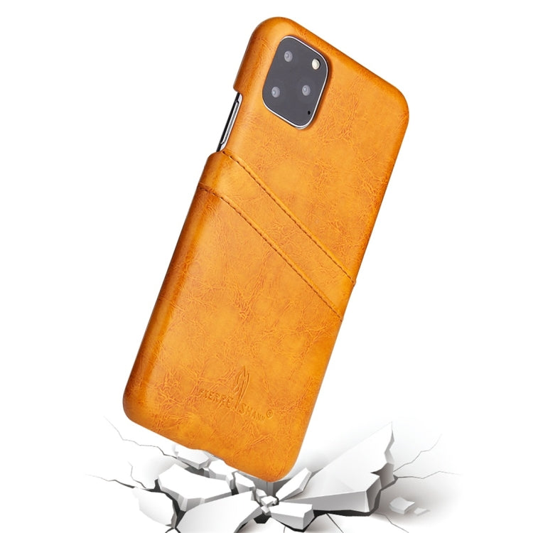 For iPhone 11 Fierre Shann Retro Oil Wax Texture PU Leather Case with Card Slots (Yellow) - iPhone 11 Cases by buy2fix | Online Shopping UK | buy2fix