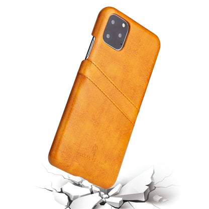 For iPhone 11 Fierre Shann Retro Oil Wax Texture PU Leather Case with Card Slots (Yellow) - iPhone 11 Cases by buy2fix | Online Shopping UK | buy2fix