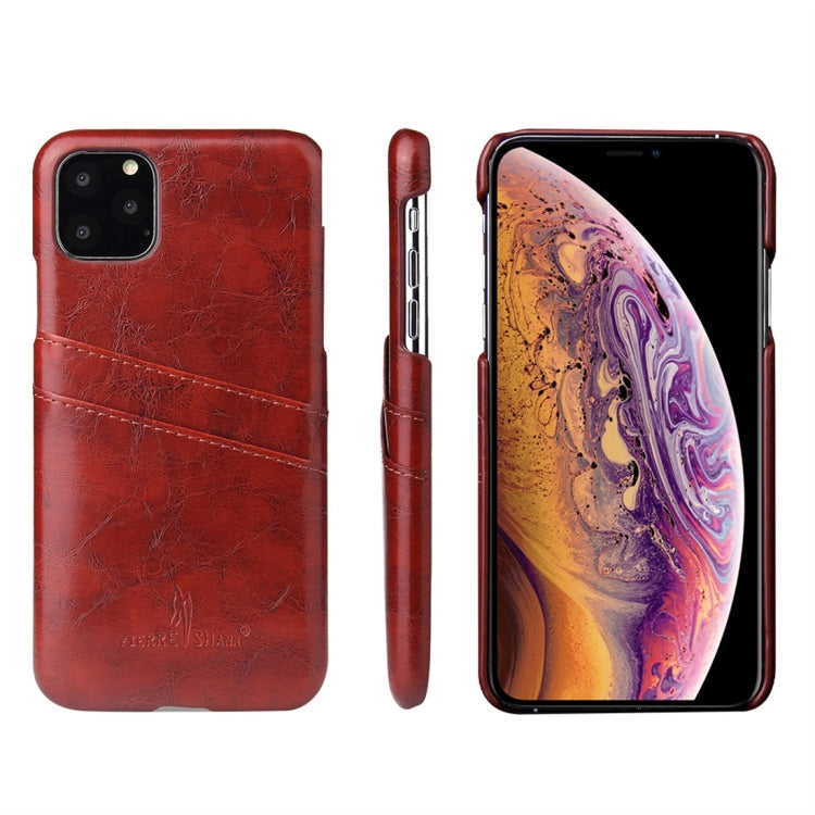 For iPhone 11 Fierre Shann Retro Oil Wax Texture PU Leather Case with Card Slots (Brown) - iPhone 11 Cases by buy2fix | Online Shopping UK | buy2fix