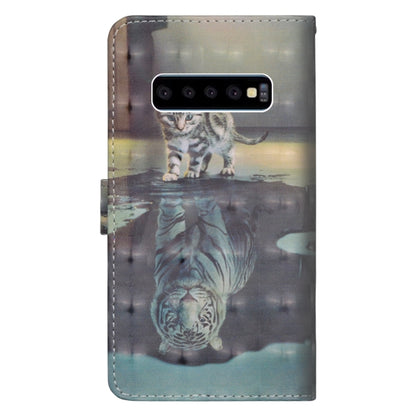 3D Painting Pattern Horizontal Flip TPU + PU Leather Case with Holder & Card Slots & Wallet For Galaxy S10(Cat Tiger) - Galaxy Phone Cases by buy2fix | Online Shopping UK | buy2fix