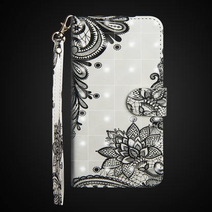 3D Painting Pattern Horizontal Flip TPU + PU Leather Case with Holder & Card Slots & Wallet For Galaxy A20e(Black Flower) - Galaxy Phone Cases by buy2fix | Online Shopping UK | buy2fix