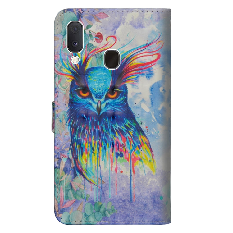 3D Painting Pattern Horizontal Flip TPU + PU Leather Case with Holder & Card Slots & Wallet For Galaxy A20e(Watercolor Owl) - Galaxy Phone Cases by buy2fix | Online Shopping UK | buy2fix
