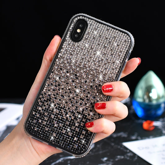 For iPhone X / XS TPU + Epoxy Flash Diamond Tri-Color Gradient Phone Protective Case(Gradient Black) - More iPhone Cases by buy2fix | Online Shopping UK | buy2fix