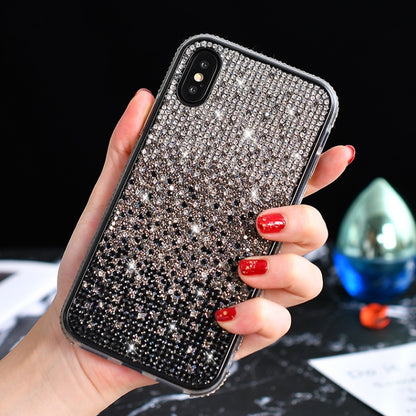 For iPhone X / XS TPU + Epoxy Flash Diamond Tri-Color Gradient Phone Protective Case(Gradient Black) - More iPhone Cases by buy2fix | Online Shopping UK | buy2fix