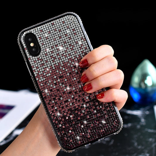 For iPhone X / XS TPU + Epoxy Flash Diamond Tri-Color Gradient Phone Protective Case(Gradient Purple) - More iPhone Cases by buy2fix | Online Shopping UK | buy2fix