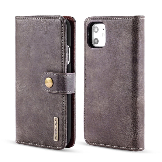 For iPhone 11 DG.MING Crazy Horse Texture Flip Detachable Magnetic Leather Case with Holder & Card Slots & Wallet (Grey) - iPhone 11 Cases by DG.MING | Online Shopping UK | buy2fix