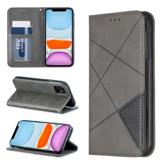 For iPhone 11 Rhombus Texture Horizontal Flip Magnetic Leather Case with Holder & Card Slots & Wallet (Grey) - iPhone 11 Cases by buy2fix | Online Shopping UK | buy2fix