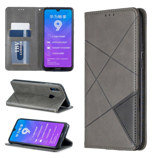 Rhombus Texture Horizontal Flip Magnetic Leather Case with Holder & Card Slots For Huawei Y7 (2019) / Y7 Prime (2019)(Grey) - Huawei Cases by buy2fix | Online Shopping UK | buy2fix