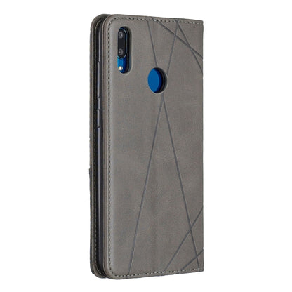 Rhombus Texture Horizontal Flip Magnetic Leather Case with Holder & Card Slots For Huawei Y7 (2019) / Y7 Prime (2019)(Grey) - Huawei Cases by buy2fix | Online Shopping UK | buy2fix
