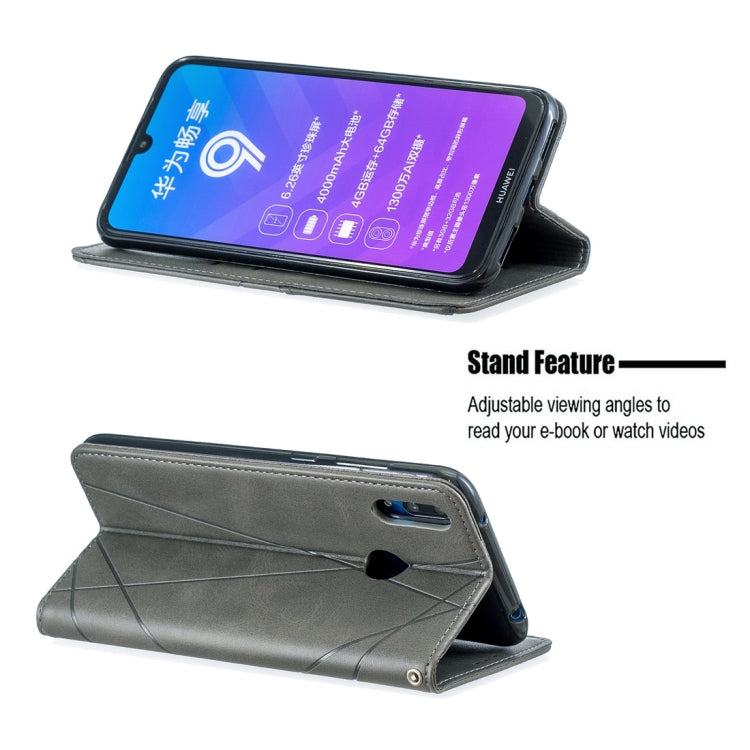Rhombus Texture Horizontal Flip Magnetic Leather Case with Holder & Card Slots For Huawei Y7 (2019) / Y7 Prime (2019)(Grey) - Huawei Cases by buy2fix | Online Shopping UK | buy2fix
