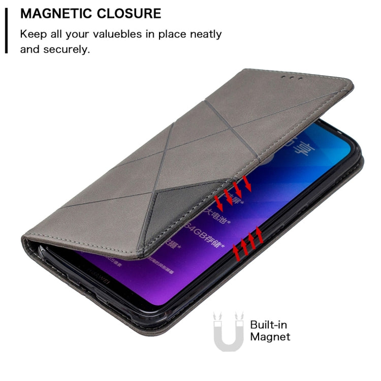 Rhombus Texture Horizontal Flip Magnetic Leather Case with Holder & Card Slots For Huawei Y7 (2019) / Y7 Prime (2019)(Grey) - Huawei Cases by buy2fix | Online Shopping UK | buy2fix