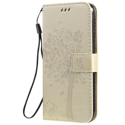 For iPhone 11 Pro Max Tree & Cat Pattern Pressed Printing Horizontal Flip PU Leather Case with Holder & Card Slots & Wallet & Lanyard (Gold) - iPhone 11 Pro Max Cases by buy2fix | Online Shopping UK | buy2fix
