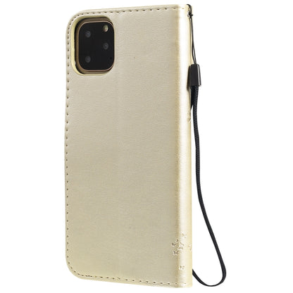 For iPhone 11 Pro Max Tree & Cat Pattern Pressed Printing Horizontal Flip PU Leather Case with Holder & Card Slots & Wallet & Lanyard (Gold) - iPhone 11 Pro Max Cases by buy2fix | Online Shopping UK | buy2fix