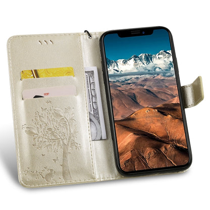 For iPhone 11 Pro Max Tree & Cat Pattern Pressed Printing Horizontal Flip PU Leather Case with Holder & Card Slots & Wallet & Lanyard (Gold) - iPhone 11 Pro Max Cases by buy2fix | Online Shopping UK | buy2fix