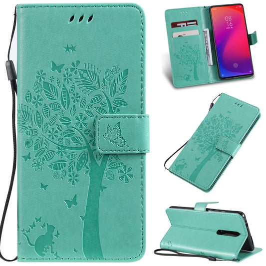 Tree & Cat Pattern Pressed Printing Horizontal Flip PU Leather Case with Holder & Card Slots & Wallet & Lanyard For Xiaomi Mi 9T & Mi 9T Pro & Redmi K20 & K20 Pro(Green) - Xiaomi Cases by buy2fix | Online Shopping UK | buy2fix