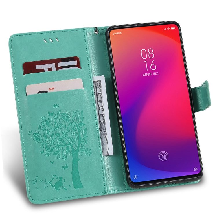 Tree & Cat Pattern Pressed Printing Horizontal Flip PU Leather Case with Holder & Card Slots & Wallet & Lanyard For Xiaomi Mi 9T & Mi 9T Pro & Redmi K20 & K20 Pro(Green) - Xiaomi Cases by buy2fix | Online Shopping UK | buy2fix