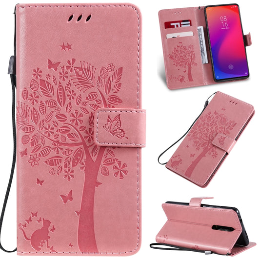 Tree & Cat Pattern Pressed Printing Horizontal Flip PU Leather Case with Holder & Card Slots & Wallet & Lanyard For Xiaomi Mi 9T & Mi 9T Pro & Redmi K20 & K20 Pro(Pink) - Xiaomi Cases by buy2fix | Online Shopping UK | buy2fix