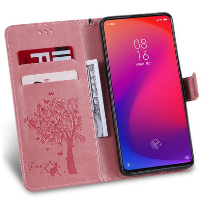 Tree & Cat Pattern Pressed Printing Horizontal Flip PU Leather Case with Holder & Card Slots & Wallet & Lanyard For Xiaomi Mi 9T & Mi 9T Pro & Redmi K20 & K20 Pro(Pink) - Xiaomi Cases by buy2fix | Online Shopping UK | buy2fix