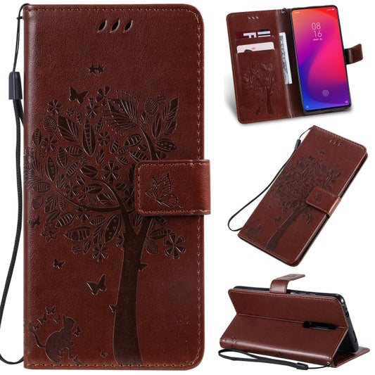 Tree & Cat Pattern Pressed Printing Horizontal Flip PU Leather Case with Holder & Card Slots & Wallet & Lanyard For Xiaomi Mi 9T & Mi 9T Pro & Redmi K20 & K20 Pro(Brown) - Xiaomi Cases by buy2fix | Online Shopping UK | buy2fix
