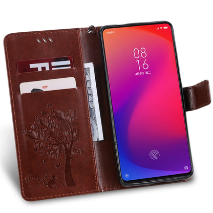 Tree & Cat Pattern Pressed Printing Horizontal Flip PU Leather Case with Holder & Card Slots & Wallet & Lanyard For Xiaomi Mi 9T & Mi 9T Pro & Redmi K20 & K20 Pro(Brown) - Xiaomi Cases by buy2fix | Online Shopping UK | buy2fix