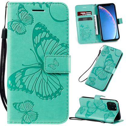 For iPhone 11 Pro Pressed Printing Butterfly Pattern Horizontal Flip PU Leather Case with Holder & Card Slots & Wallet & Lanyard (Green) - iPhone 11 Pro Cases by buy2fix | Online Shopping UK | buy2fix