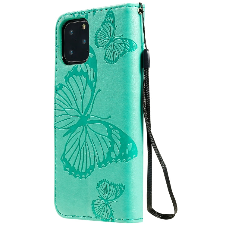 For iPhone 11 Pro Pressed Printing Butterfly Pattern Horizontal Flip PU Leather Case with Holder & Card Slots & Wallet & Lanyard (Green) - iPhone 11 Pro Cases by buy2fix | Online Shopping UK | buy2fix