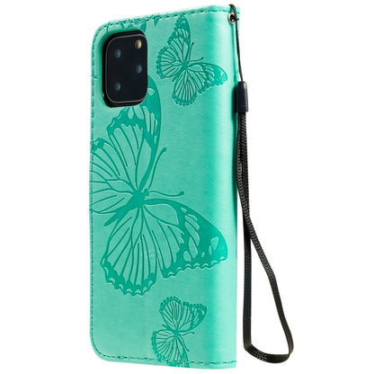For iPhone 11 Pro Pressed Printing Butterfly Pattern Horizontal Flip PU Leather Case with Holder & Card Slots & Wallet & Lanyard (Green) - iPhone 11 Pro Cases by buy2fix | Online Shopping UK | buy2fix