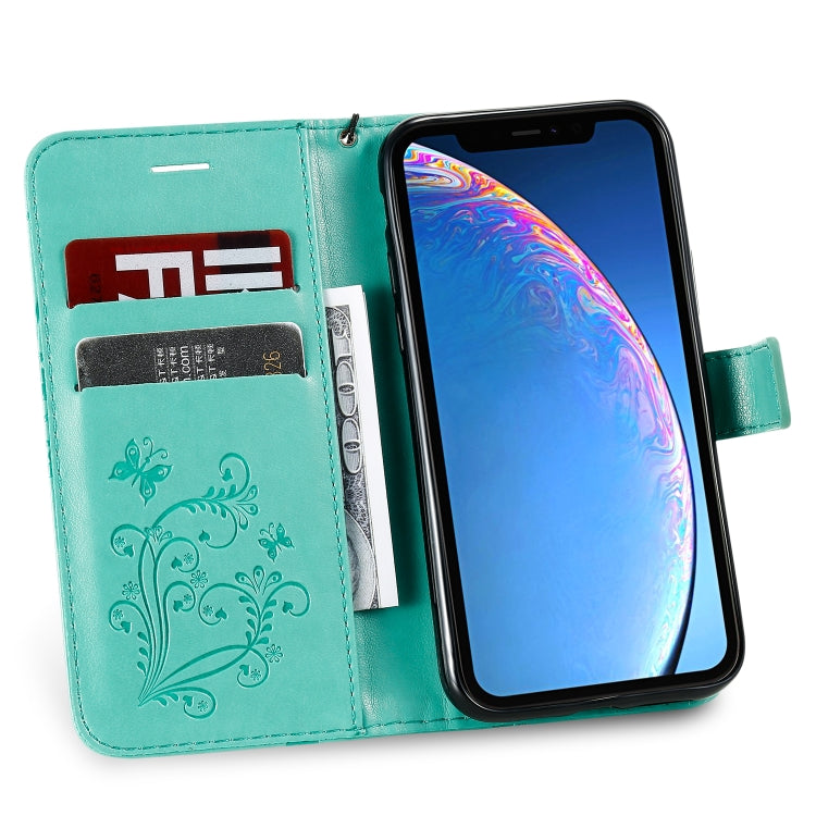 For iPhone 11 Pro Pressed Printing Butterfly Pattern Horizontal Flip PU Leather Case with Holder & Card Slots & Wallet & Lanyard (Green) - iPhone 11 Pro Cases by buy2fix | Online Shopping UK | buy2fix