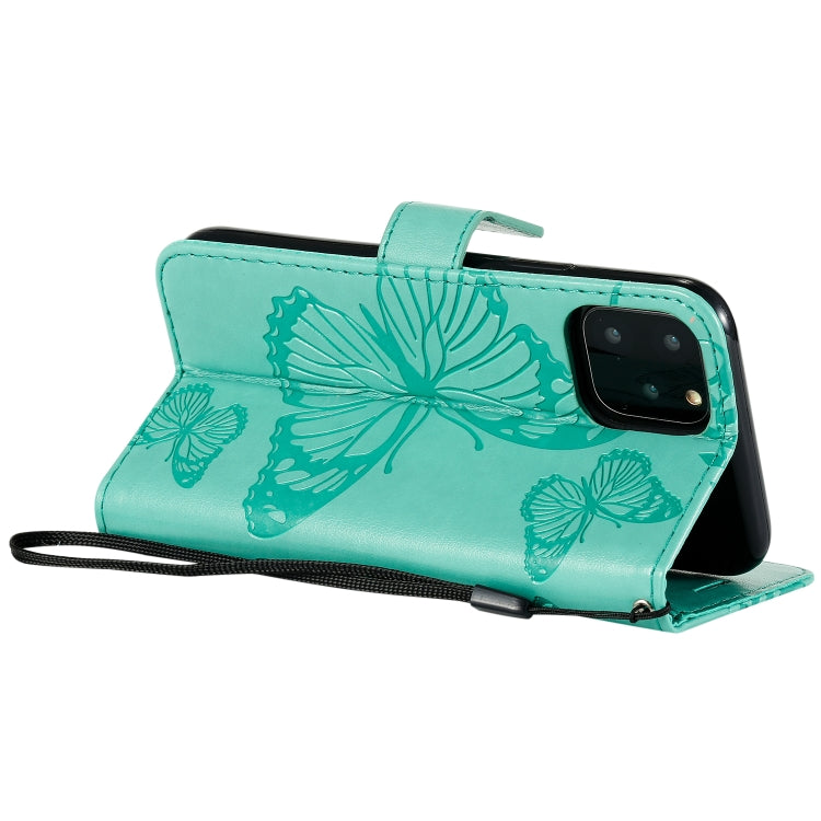 For iPhone 11 Pro Pressed Printing Butterfly Pattern Horizontal Flip PU Leather Case with Holder & Card Slots & Wallet & Lanyard (Green) - iPhone 11 Pro Cases by buy2fix | Online Shopping UK | buy2fix