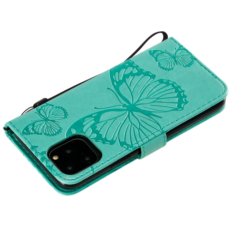 For iPhone 11 Pro Pressed Printing Butterfly Pattern Horizontal Flip PU Leather Case with Holder & Card Slots & Wallet & Lanyard (Green) - iPhone 11 Pro Cases by buy2fix | Online Shopping UK | buy2fix