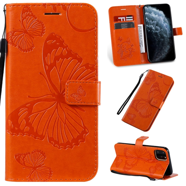 For iPhone 11 Pro Pressed Printing Butterfly Pattern Horizontal Flip PU Leather Case with Holder & Card Slots & Wallet & Lanyard (Orange) - iPhone 11 Pro Cases by buy2fix | Online Shopping UK | buy2fix